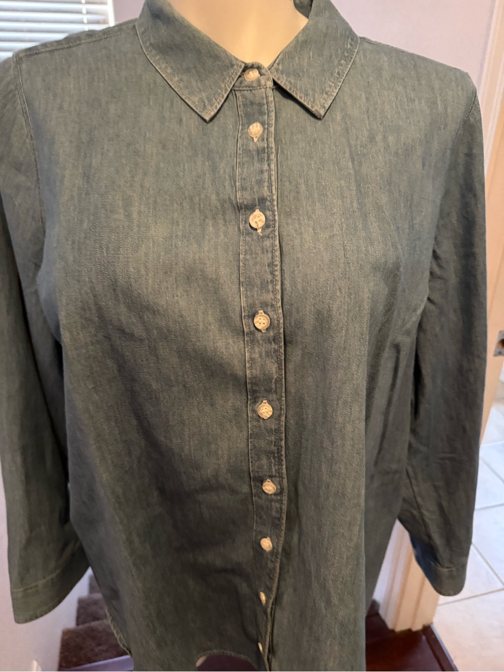 Denim Button-Up Shirt - Slate Blue EUC. Size 22-24.